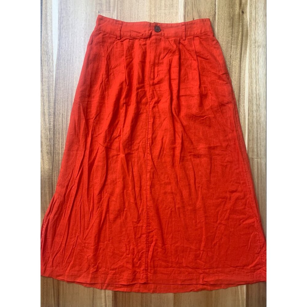 A New Day Womens Casual Red Linen Blend A-Line Midi Skirt With Pockets Medium - Picture 4 of 10